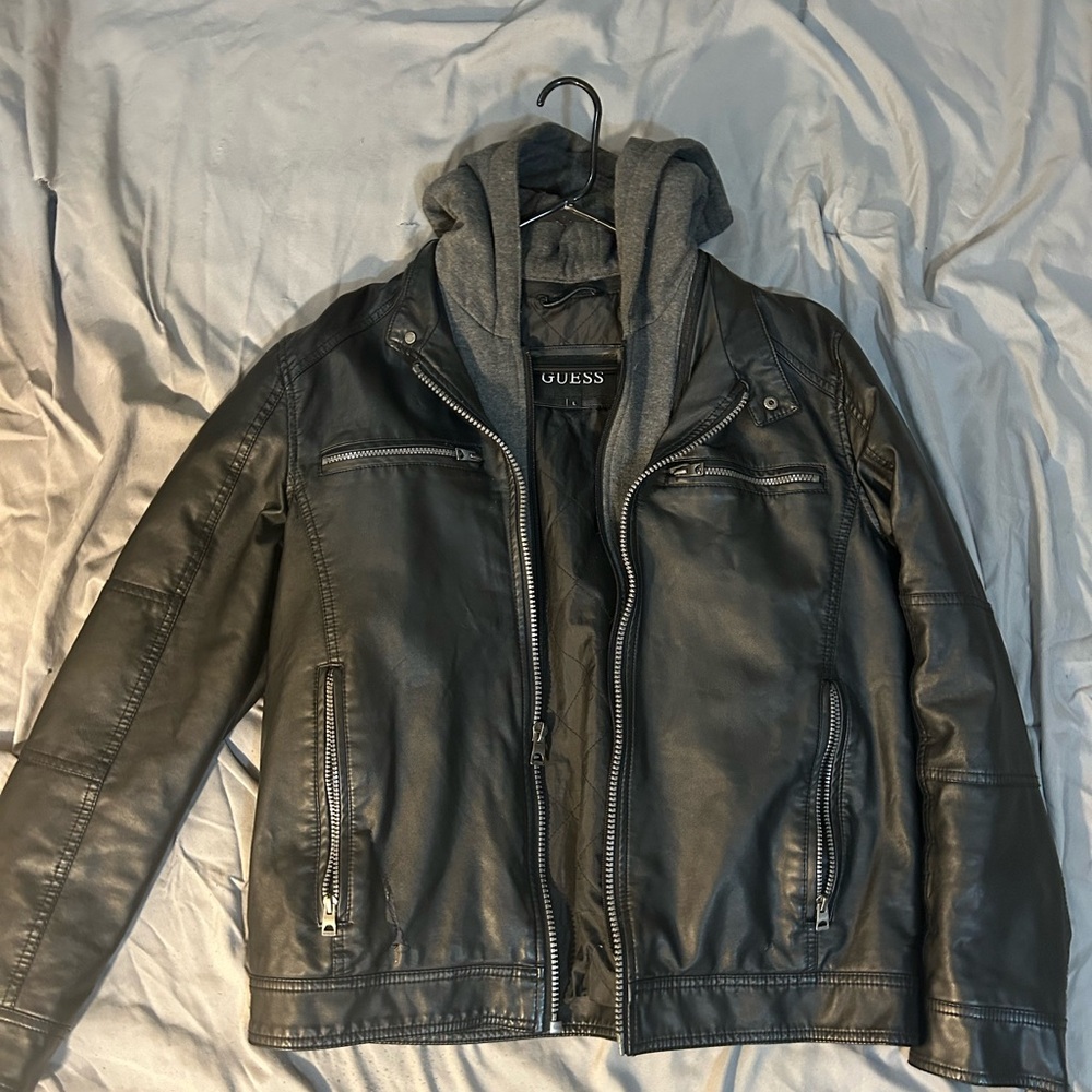 Guess Black and Gray Bomber Jacket Varsity Style